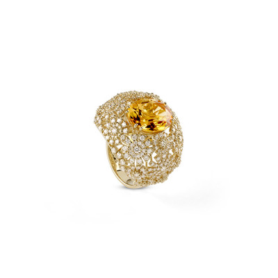 Anello Margherita in oro giallo, diamanti e citrino