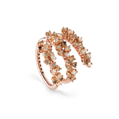 Anello Mimosa in oro rosa, diamanti bianchi e brown