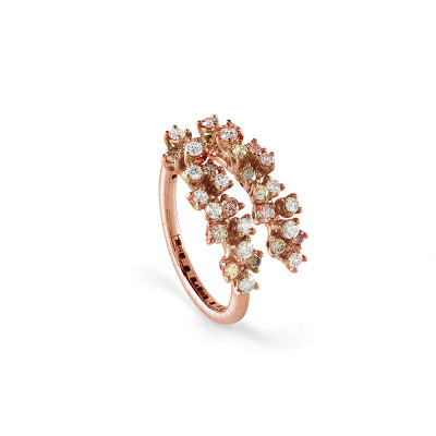 Anello Mimosa in oro rosa e diamanti bianchi e brown
