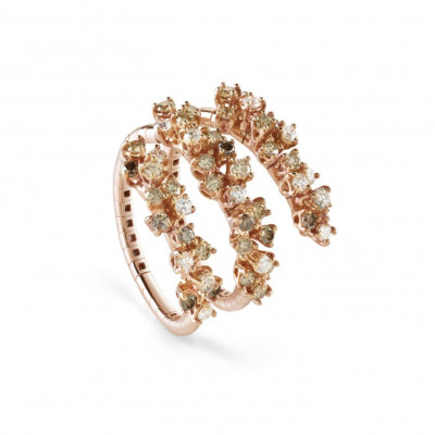 Anello Mimosa Flexi in oro rosa, diamanti e diamanti brown