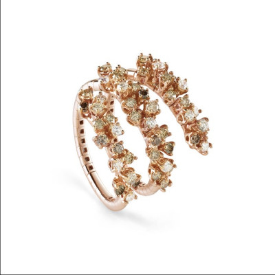 Anello Mimosa Flexi in oro rosa, brillanti e diamanti brown
