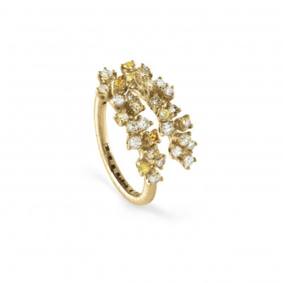 Anello Mimosa Flexi in oro giallo e diamanti, diamanti yellow e brown