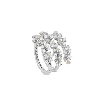 Anello Mimosa Flexi in oro bianco, diamanti e opali