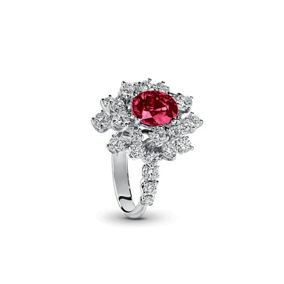 Anello Mimosa in oro bianco, diamanti e rubino