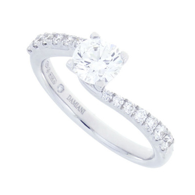 Anello solitario Promessa in oro bianco e full pavè diamante 0,50 ct. F VS2