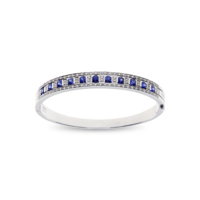 Bracciale in oro bianco, diamanti e zaffiri