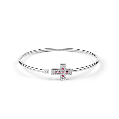 Bracciale Croce in oro bianco, diamanti e rubini