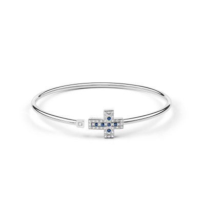 Bracciale Croce in oro bianco, diamanti e zaffiri