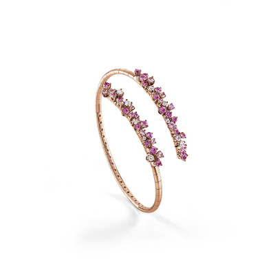 Bracciale Mimosa Flexi in oro rosa, diamanti bianchi e zaffiri rosa