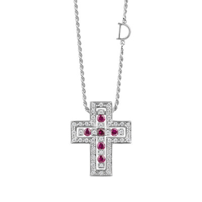 Collana croce con diamanti e rubini