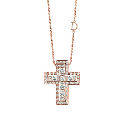Collana Croce Belle Epoque oro rosa e diamanti