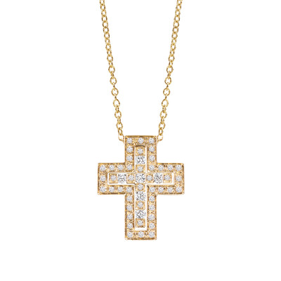 Collana croce in oro giallo e diamanti
