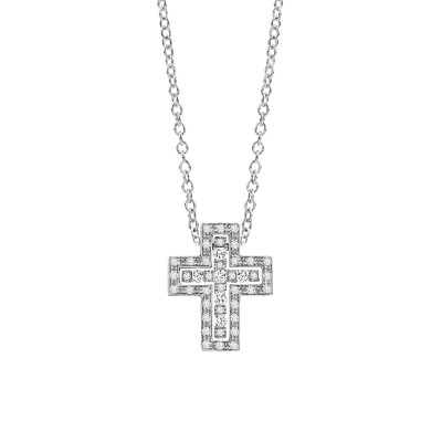 Collana croce in oro bianco e diamanti