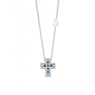 Collana croce con diamanti e zaffiri