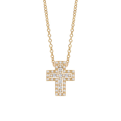 Collana croce in oro giallo e diamanti