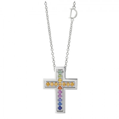 Collana in oro bianco con zaffiri multicolore