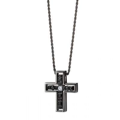 Collana Croce Belle Epoque oro brunito nero e diamanti black