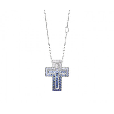 Collana in oro bianco con diamanti e zaffiri