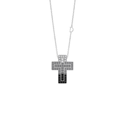 Collana Croce Belle Epoque oro bianco, diamanti e diamanti neri