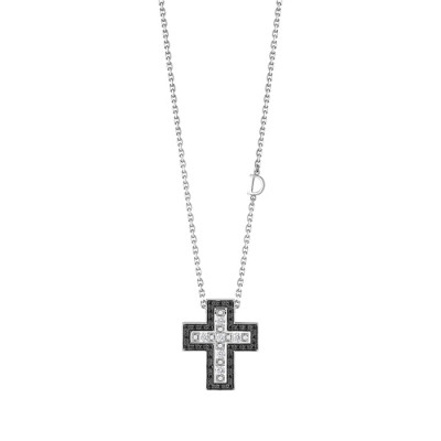 Collana Croce Belle Epoque oro bianco e diamanti bianchi e black