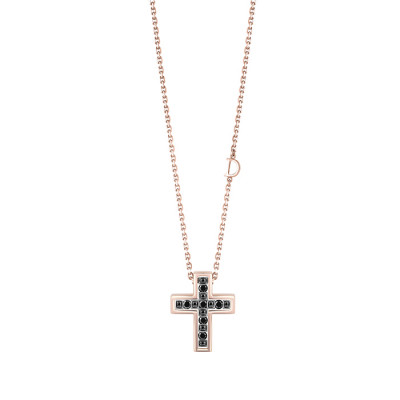 Collana Croce Belle Epoque oro rosa, oro brunito e diamanti neri