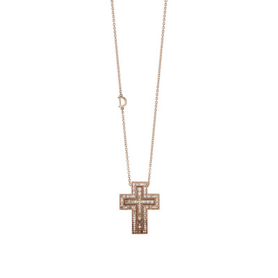 Collana Croce Belle Epoque oro rosa e diamanti brown