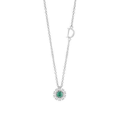 Collana Margherita in oro bianco diamanti e smeraldo