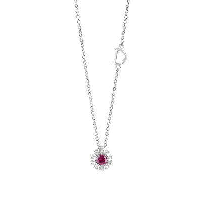 Collana Margherita in oro bianco diamanti e rubino
