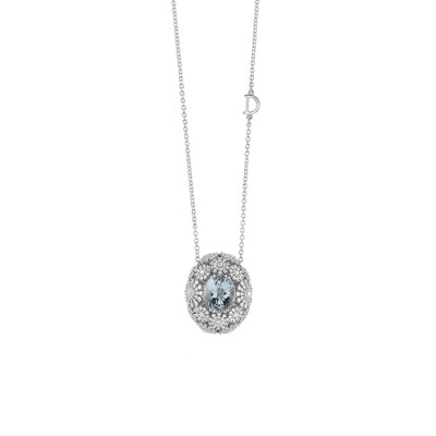 Collana Margherita in oro bianco, diamanti e acquamarina