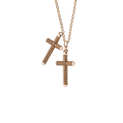 Collana Metropolitan croce in oro rosa con diamanti