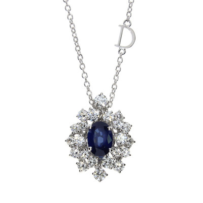 Collana Mimosa in oro bianco, diamanti e zaffiro