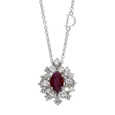 Collana Mimosa in oro bianco, diamanti ct. 1,19 GH e rubino ct. 0,89