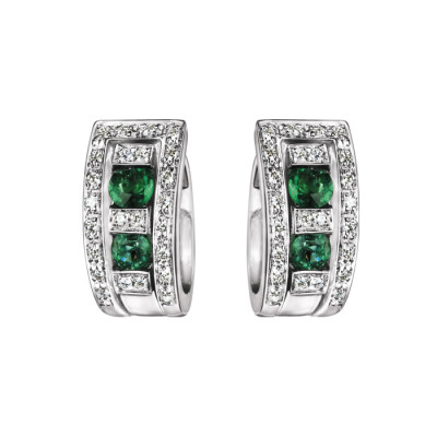 Orecchini Belle Epoque oro bianco diamanti e smeraldi
