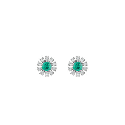Orecchini Margherita in oro bianco diamanti e smeraldi