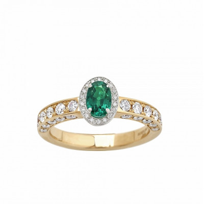 Anello Icona Color in oro bianco, rosa, diamanti e smeraldo