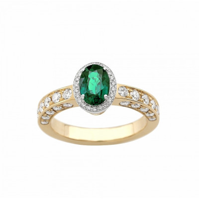 Anello Icona Color in oro bianco, rosa, diamanti e smeraldo