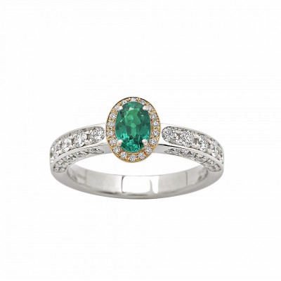 Anello Icona Color in oro bianco, rosa, diamanti e smeraldo