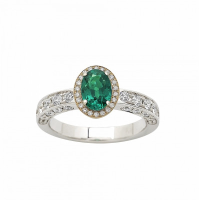 Anello Icona Color in oro bianco, rosa, diamanti e smeraldo