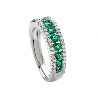 Anello Oro bianco Smeraldo Diamanti