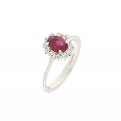 Anello in oro bianco con rubino e diamanti