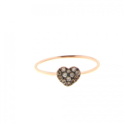 Anello Cuore mini con diamanti brown