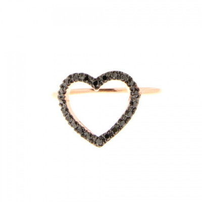 Anello Cuore filo con diamanti neri