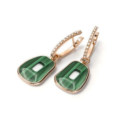 Dangling Mini Puzzle Malachite with white diamonds Earrings