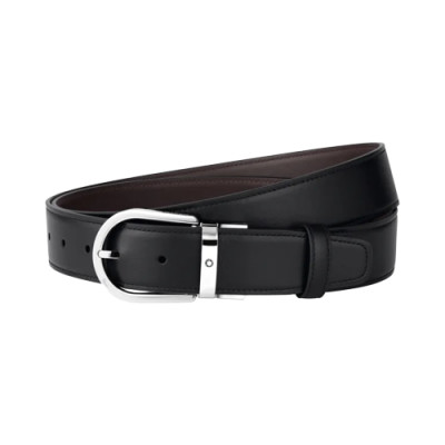 Cintura in pelle nera/cuoio 35 mm con fibbia a ferro di cavallo