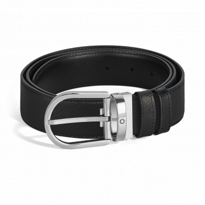 Cintura reversibile 35 mm in pelle nera/nera