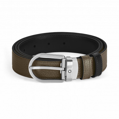 Cintura reversibile 30 mm in pelle kaki/nera
