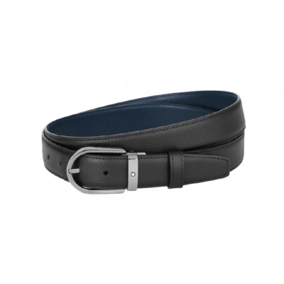 Cintura reversibile in pelle nera/blu 30 mm con fibbia a ferro di cavallo Sartorial