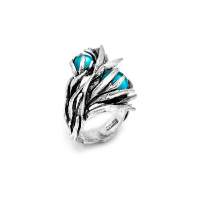 Anello Posidonia in argento 925, madreperla e quarzo