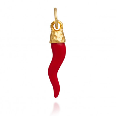 Charm Corno Rosso Martellato oro