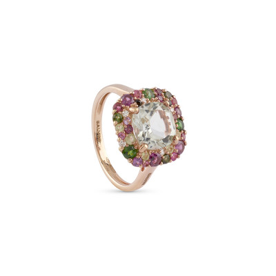 Anello BonBon in oro rosa, diamanti e semipreziosi